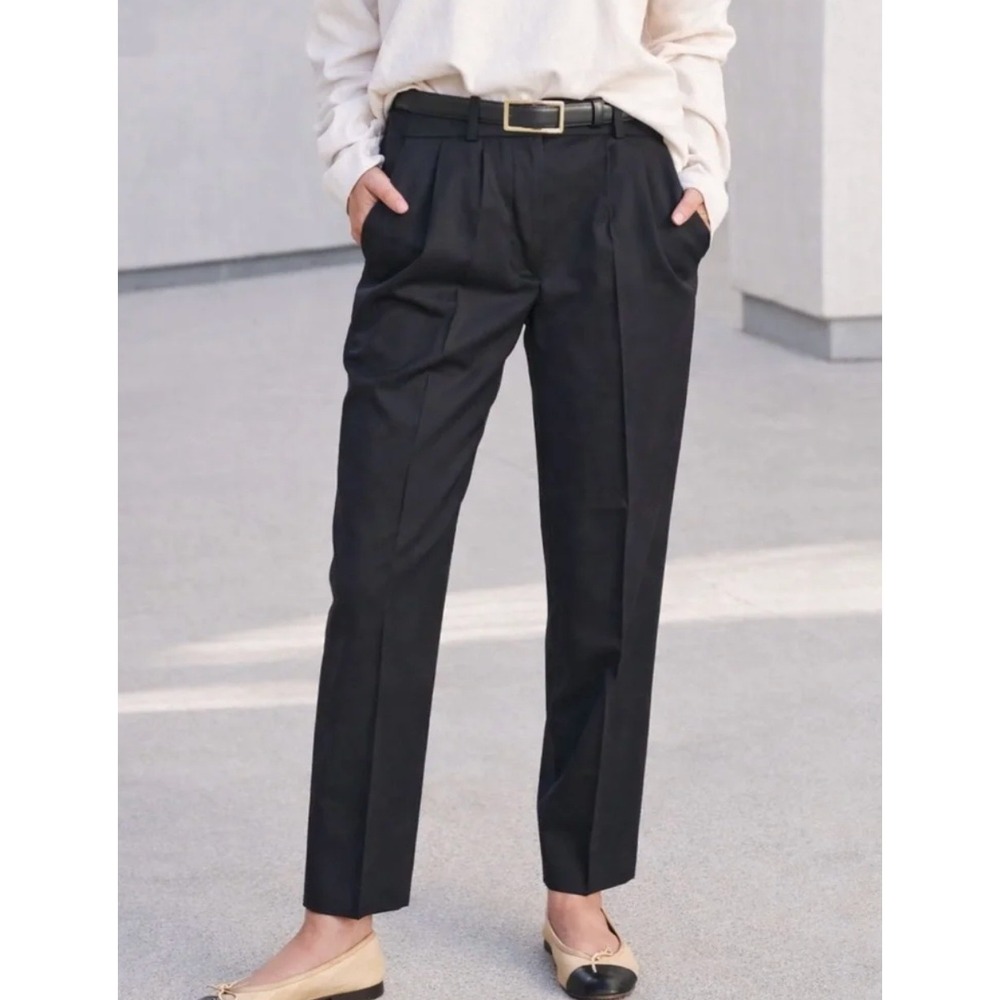 AYR The Power Virgin Wool Pleated Trouser Pants Straight Leg Black Womens Size 2